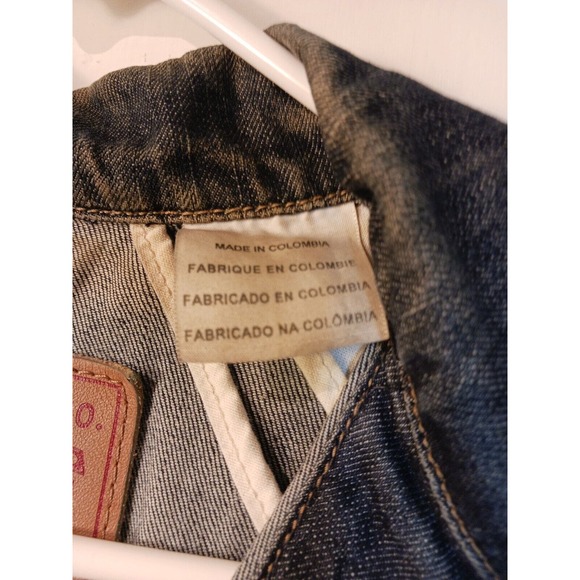 Levis Jacket Women’s Small Denim Classic Trucker Moto Dark Wash Stretch Pockets - Picture 5 of 5